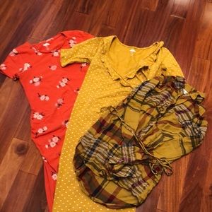 Maternity lot (2 dresses, 1 plaid shirt)